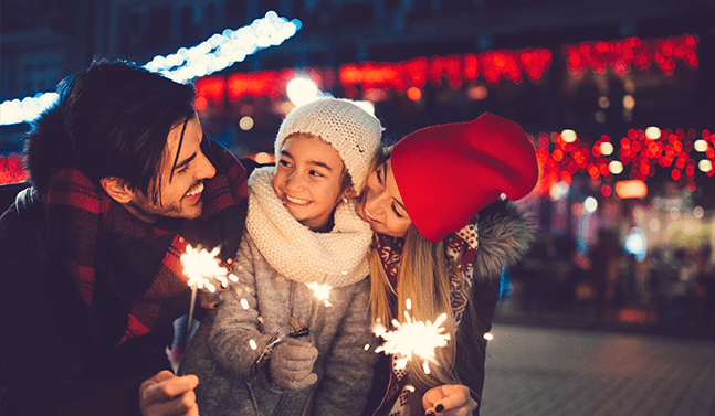 happy family with sparkler