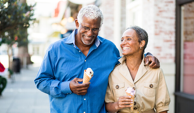 senior couple eating ice cream