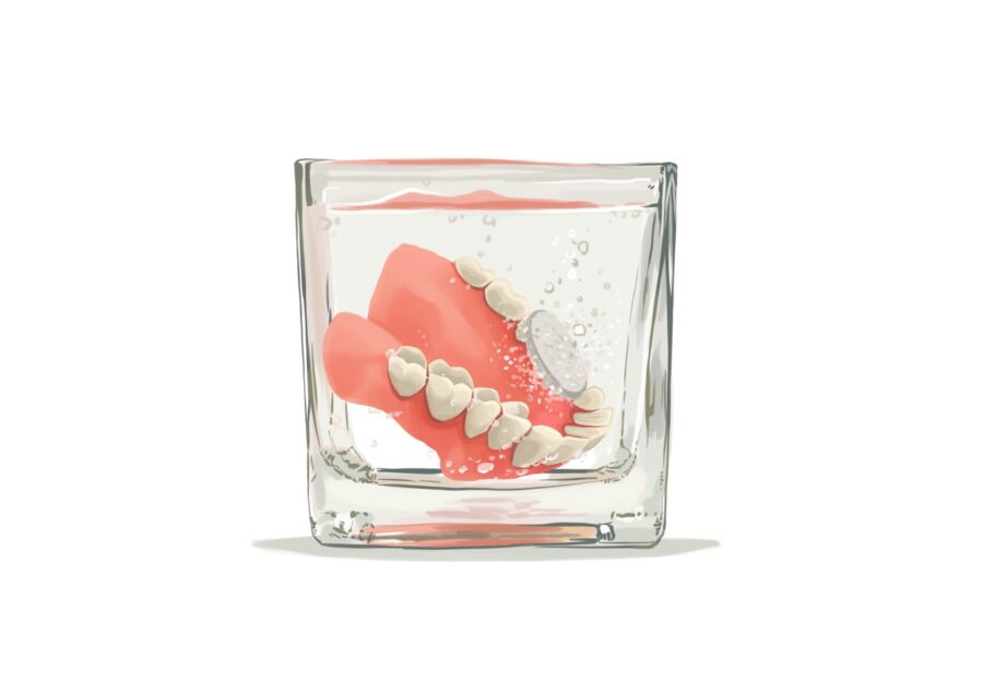 denture cleaning, denture soaking in denture cleaning solution